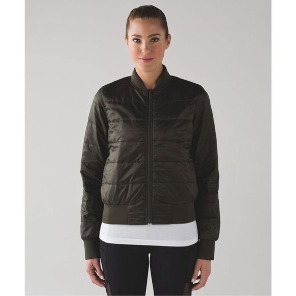 Lululemon Non-Stop Bomber (Reversible) in Dark Olive Size 4 - Picture 2 of 5